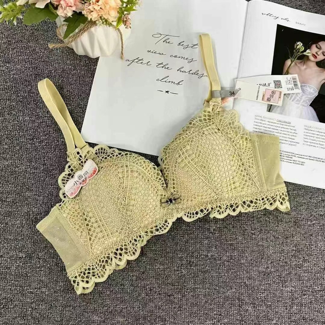 Linnaji 602 nuevo sujetador sin aros de lunares de encaje ligero y translúcido, ropa interior femenina de copa AB fina de moda suave