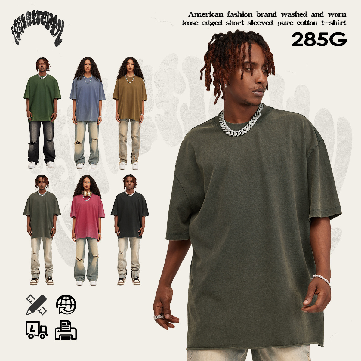 Impresora de la marca de moda | Camiseta de algodón de manga corta para hombres de la marca de moda americana de verano para hombres