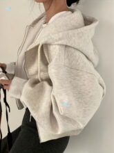 [Zipped Drawstring Solid Hoodie] Solid Zip Up Drawstring