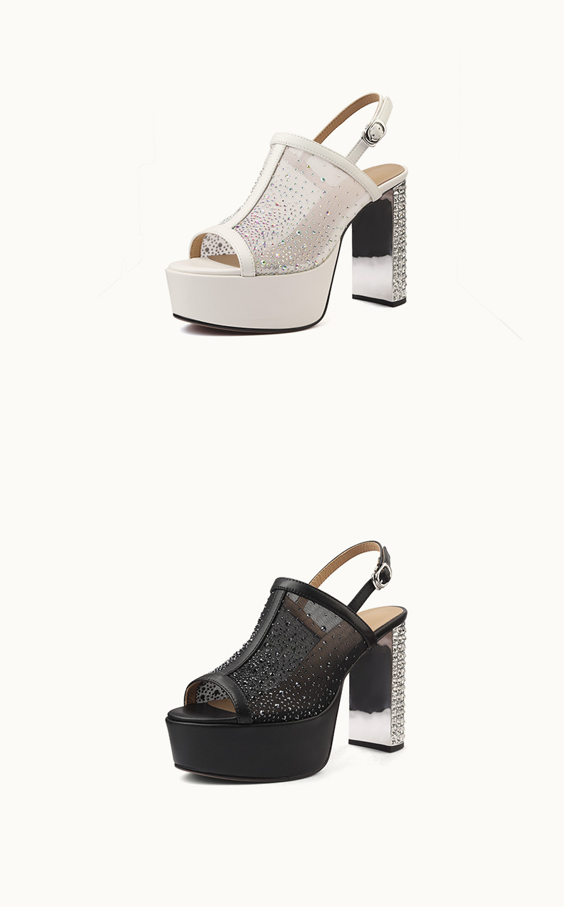 Sandal cao gót nữ đính đá lưới, đế xuồng siêu cao gót, mũi hở kiểu La Mã — đen chi tiết 10