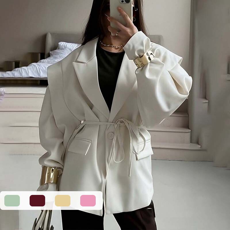 2026 European and American Foreign Trade Women's Clothing, New Spring Style, Elegant and Stylish Workwear V-Neck Tie Slim-Fit Blazer