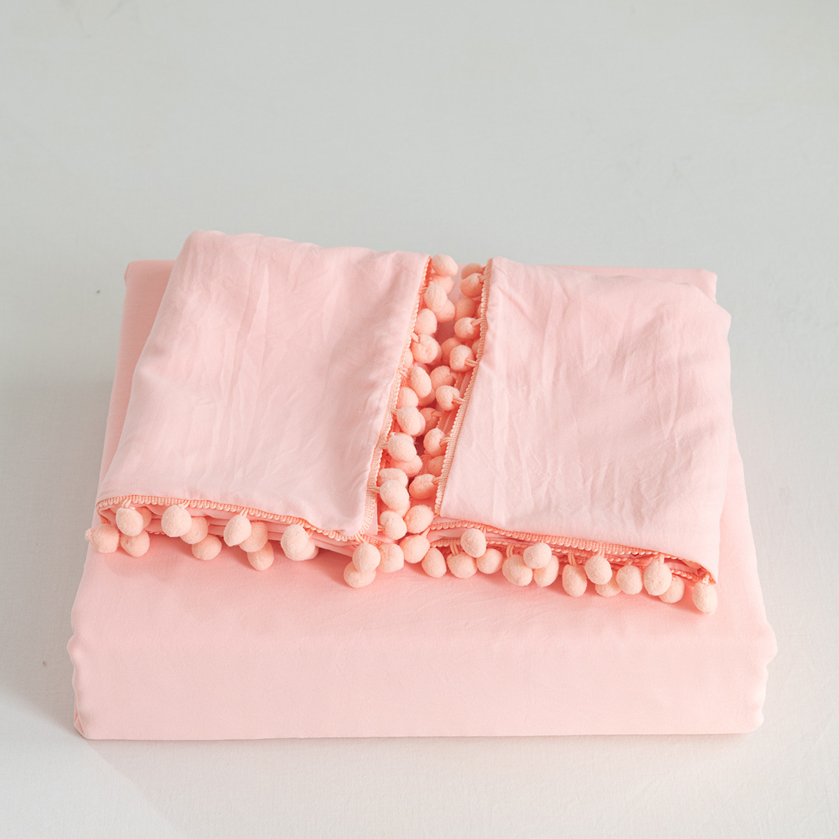 Bedding and home textile three piece set, solid color washed cotton hanging ball style duvet cover set_voghion.com