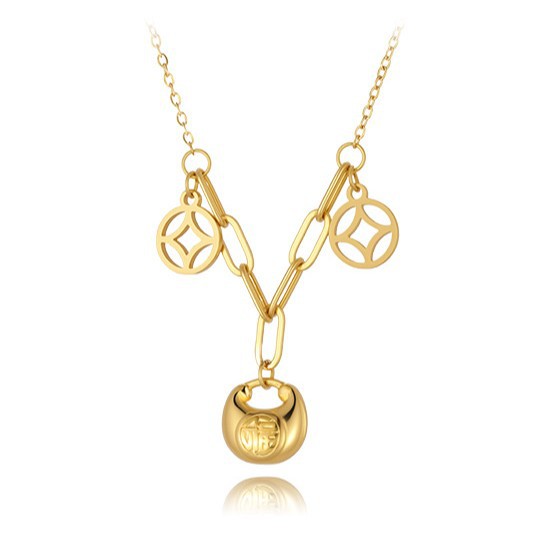Xuping bolsas de Año Nuevo de bronce de lujo ligero collar de acero inoxidable chapado 24k simple langosta hebilla cadena de clavícula para mujeres