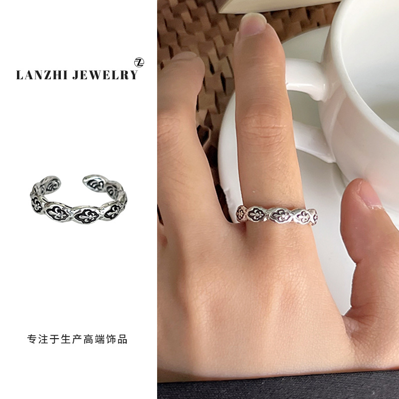 Lan Zhi 925 anillo de plata esterlina personalidad punk exagerado diseño joyería hip hop anillo abierto no desvanecimiento nicho