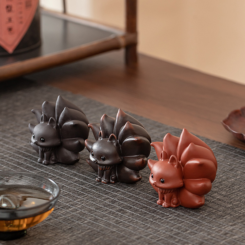 小鸟紫陶原矿紫砂茶宠九尾狐大蒜鸟摆件创意茶盘茶道配件家居装饰