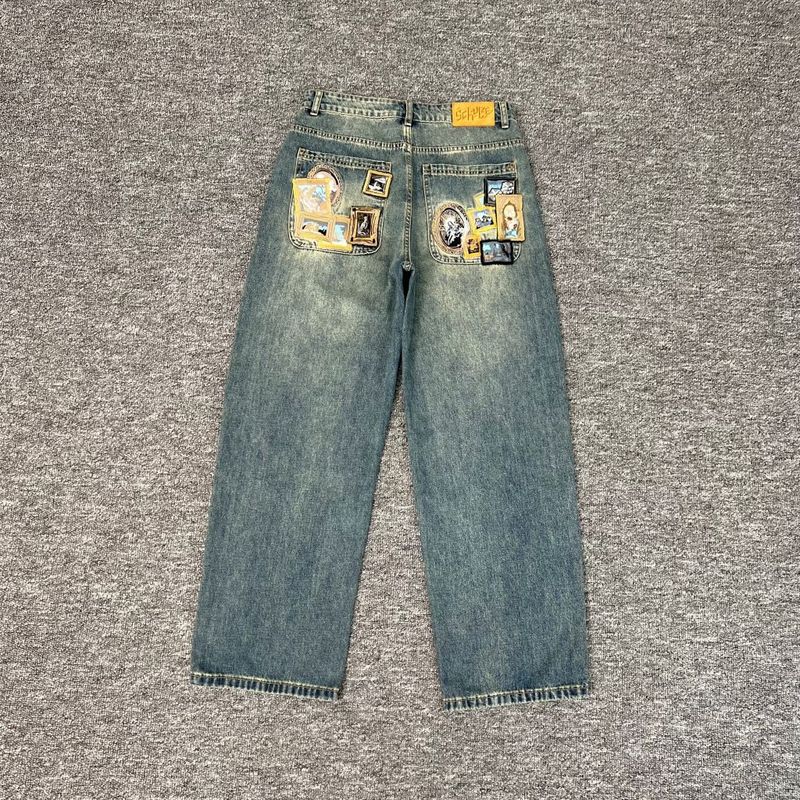 derschutze gallery Denim Jeans画廊牛子裤男女宽松直筒休闲长裤|undefined
