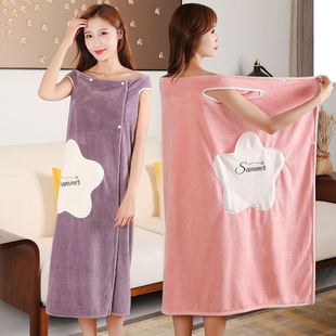 Bath Towel Style Bathrobe for Home Wearable Large Size Quick-Drying Water-Absorbent Non-Shedding Bath Skirt Women's Summer Non-Pure Cotton 2025 New Style