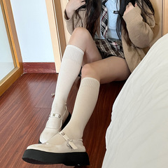 Stylish and versatile winter and autumn knee-high socks made of cashmere and warm thick pure color knit, gentle milky white mid-calf socks.