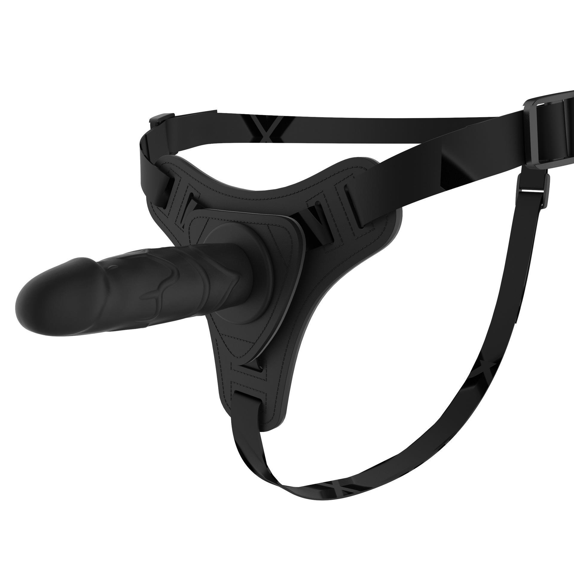Wearable Leather Strap-on Harness with Dildo, Small Size, Black — detail image 5