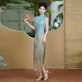 新中式改良旗袍高端日常可穿2026夏季渐变素雅国风老上海旗袍批发