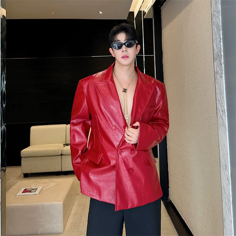Retro glossy polyurethane suit, jacket, trench coat