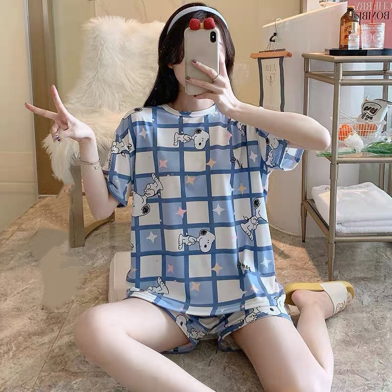 Pajamas Women's Summer Loose Plus Size Sweet Cute Short Sleeve Shorts for Students Korean Style Outwear Home Clothes Suit
