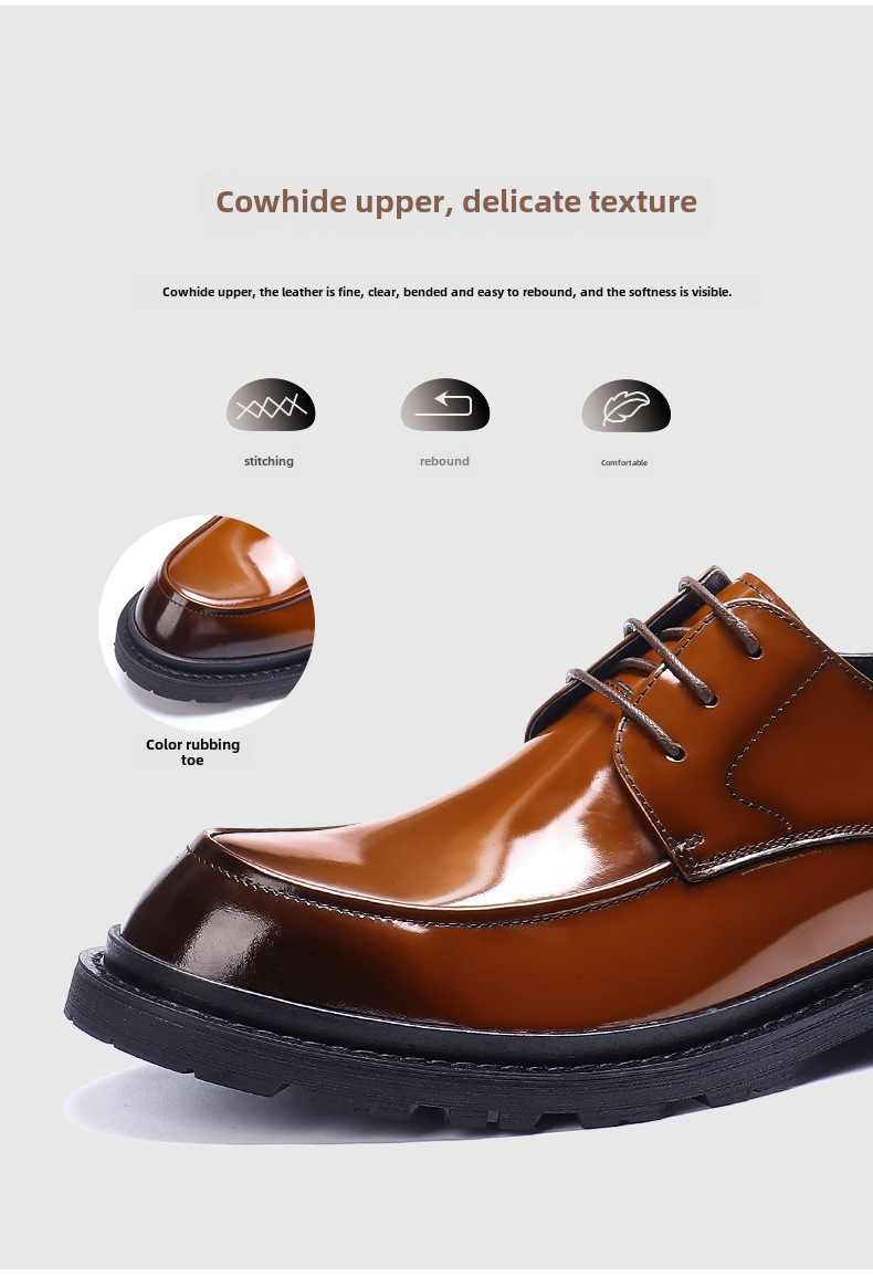 Internet Beliebte Business Lederschuhe Herren Formelle Leder Runde Zehen Lässig Helles Leder Braun Dicke Sohle Erhöhte Big Toe Derby Schuhe_voghion.com