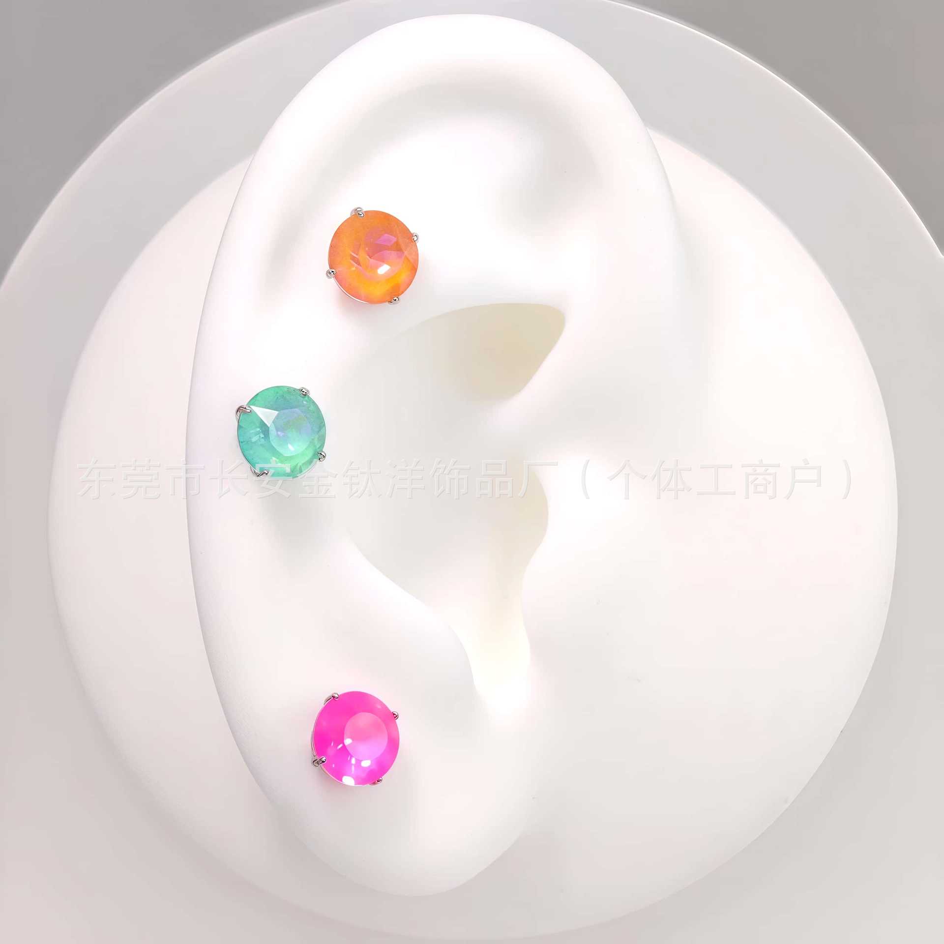 F136 Titanium Round Bottom Coated Swarovski Lip Nail Earrings Ear Bone Nail G23 Titanium Alloy Piercing Jewelry detail image 4