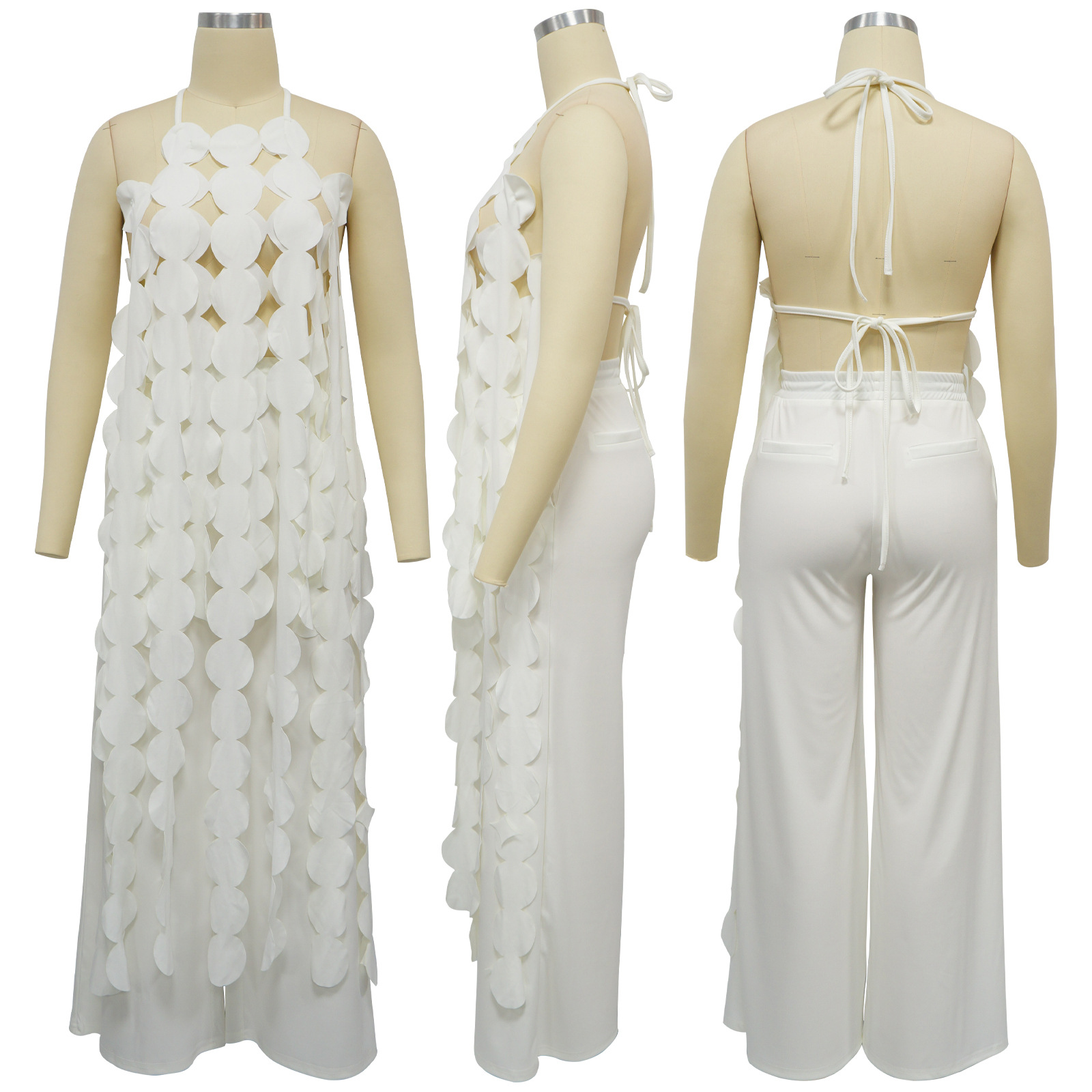 591g Weight Sleeveless Sleeve Length Spandex, Polyester Fabric Type Pant Co-ord Set Sets Type 2 Pieces Set Quantity Holiday, Street Occasion Halter Neck Neckline Loose Fit Type Solid Color Pattern Summer Season Women's Gender Backless Design Sexy, Streetwear Style Holiday Street Women's Sexy Streetwear Solid Color Spandex Polyester Backless Pant Co-ord Set Pants Sets 8