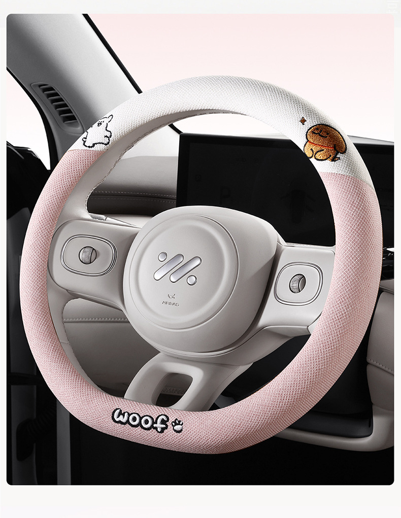 Cotton and linen steering wheel cover four seasons universal cartoon line dog car handle cover advanced sense ultra-thin anti-slip sweat-absorbent handle cover