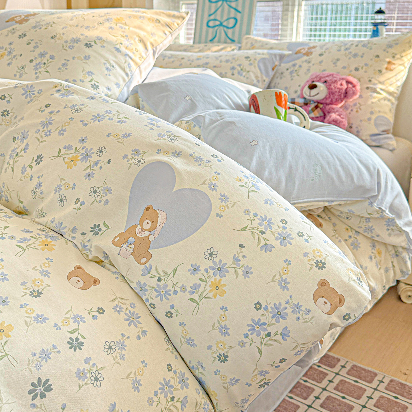 Cama de algodón fresco de cuatro piezas, sábanas de algodón, dormitorios de estudiantes, tres piezas, ropa de cama, dormir desnudo, piel