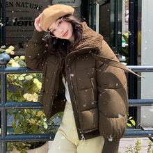 2025新款羽绒棉服女大码羊羔毛领宽松显瘦加厚棉服小个子外套