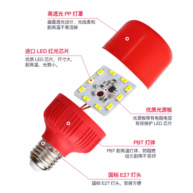 LED bombilla roja bombilla de linterna E27 tornillo hogar bombilla roja ahorro de energía iluminación festiva de Año Nuevo