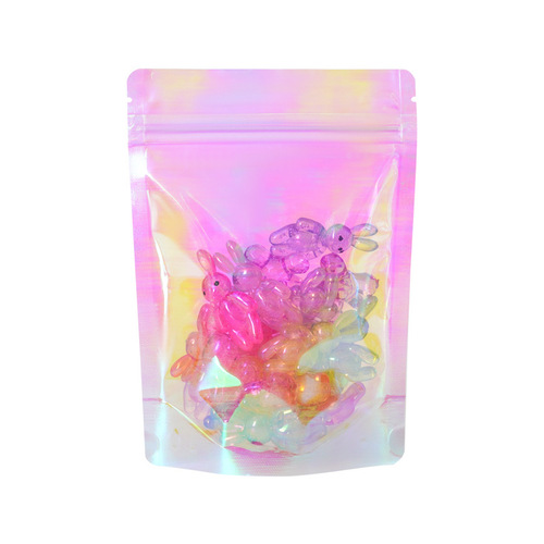 Factory direct sales thickened rainbow film laser candy ziplock bag transparent badge earrings jewelry jewelry packaging bag