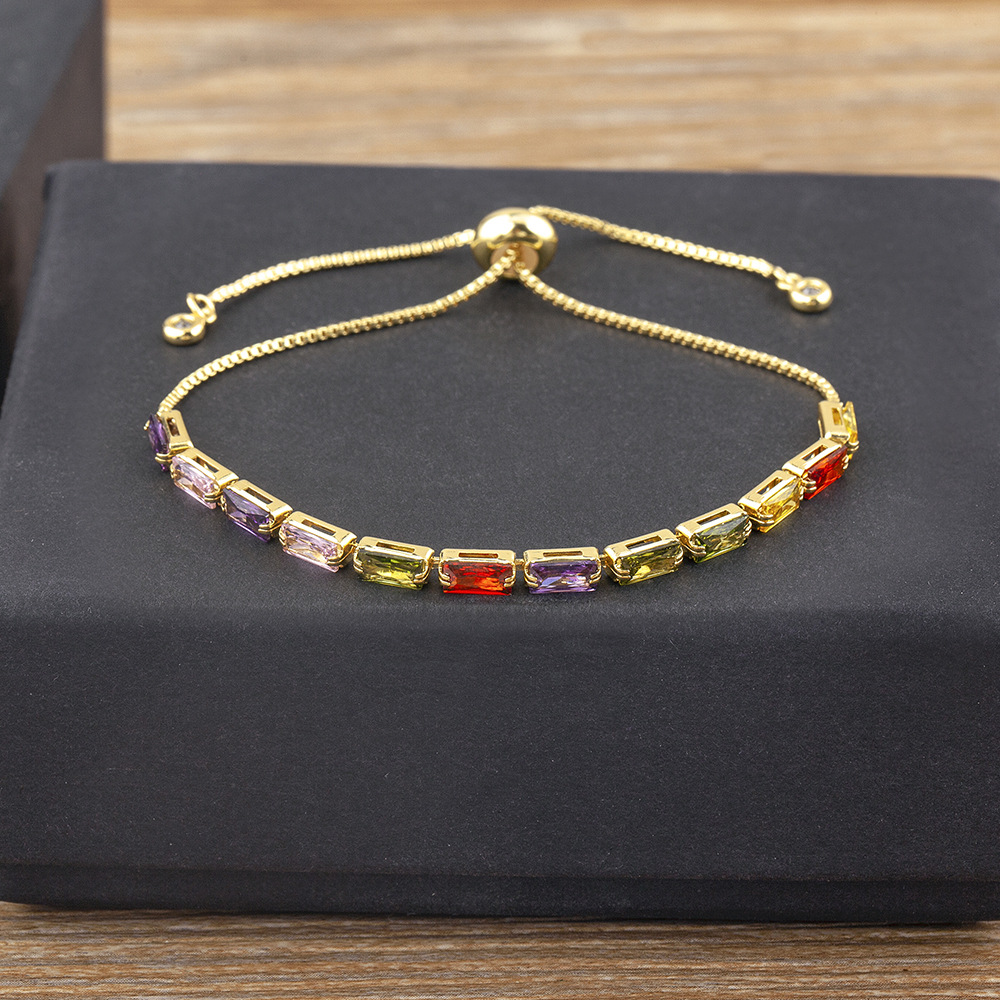 Copper Plated 18K True Gold Foreign Trade AliExpress Colorful Zircon Bracelet Adjustable Retro Sweet Romantic Ladies Bracelet