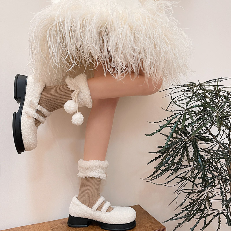 Uus talvetoode, lambavillane pitskarusnahast pallikaar, kašmiir-imitatsiooniga soojad vertikaalribad, armsad sokihunnikud tüdrukutele_voghion.com