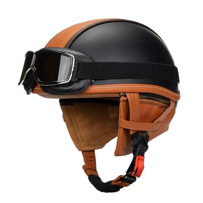 Motosiklet kaskı (dəbilqə) Retro Half Helmet Men's and Women's - matte-black-orange-peel-square-retro-mirror-s