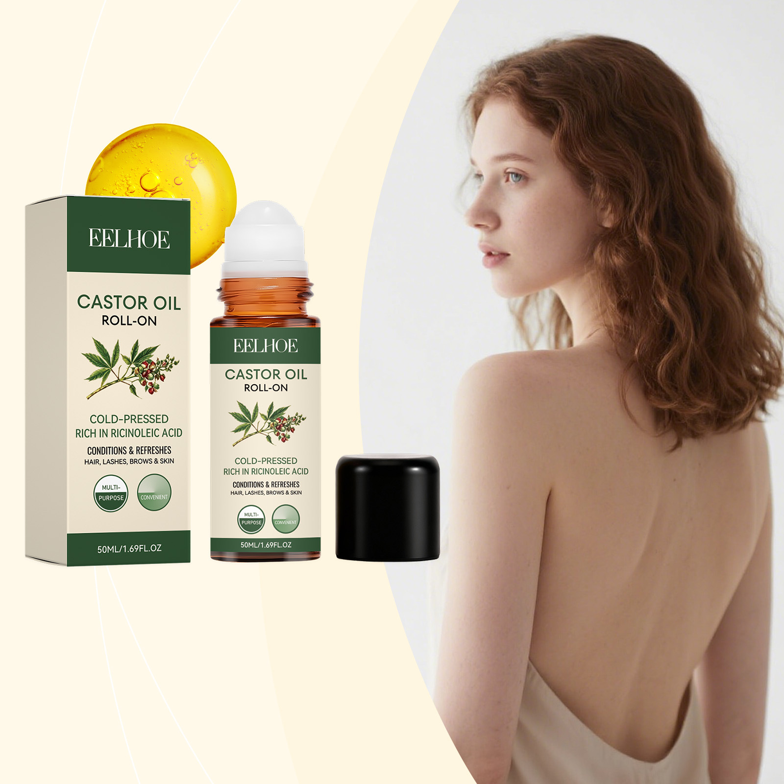 Eelhoe Brightening Castor Oil Roll-On. the Texture Is Warm and Moisturizing, with Plant Extracts That Are Gentle and Skin-Friendly. Easy to Apply and Suitable for Various Skin Types