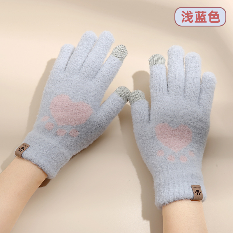 a新款ins针织毛线触屏手套女冬季保暖防寒可爱卡通全指毛呢加厚绒|undefined