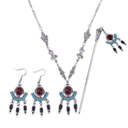 Ancient style Hanfu accessories, headwear, earrings set, tassel slimming forehead chain accessories, ethnic style travel photo accessories