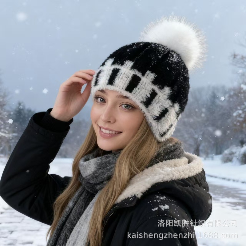 跨境秋冬毛绒棒球帽女休闲百搭骑车保暖护耳帽韩版户外套头针织帽|undefined