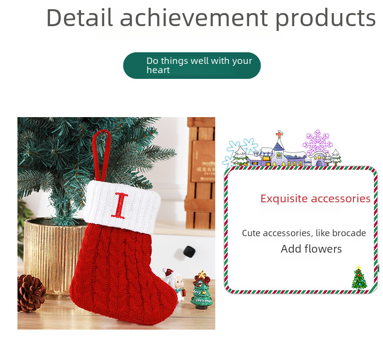 Niedliche Brief Weihnachtssocken Dekoration kreativer Weihnachtsbaumanhänger Weihnachtswind Wolle gestrickte Socken Dekoration Requisiten_voghion.com