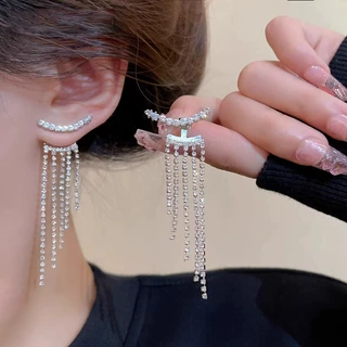 波光粼粼~长款流苏锆石耳环女独特设计高级感耳钉新款潮耳饰批发
