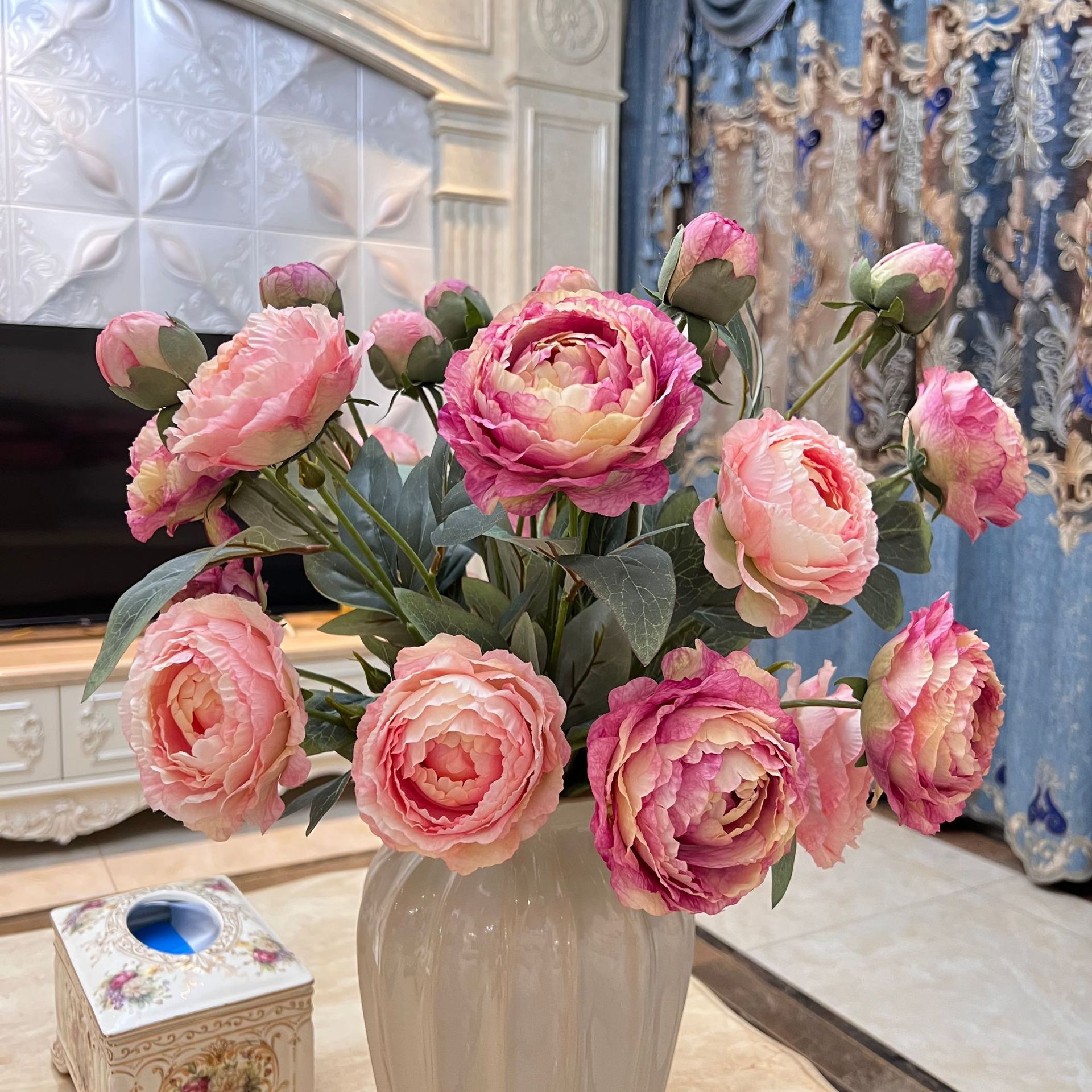 New Year Simulation oil painting peony retro peony home decoration simulation flower artificial flower floral ornaments_voghion.com