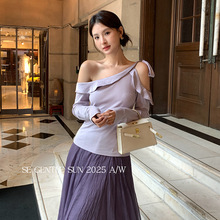 【特价不退换】秀熙熙秋季气质斜领系带显瘦针织衫上衣女89500