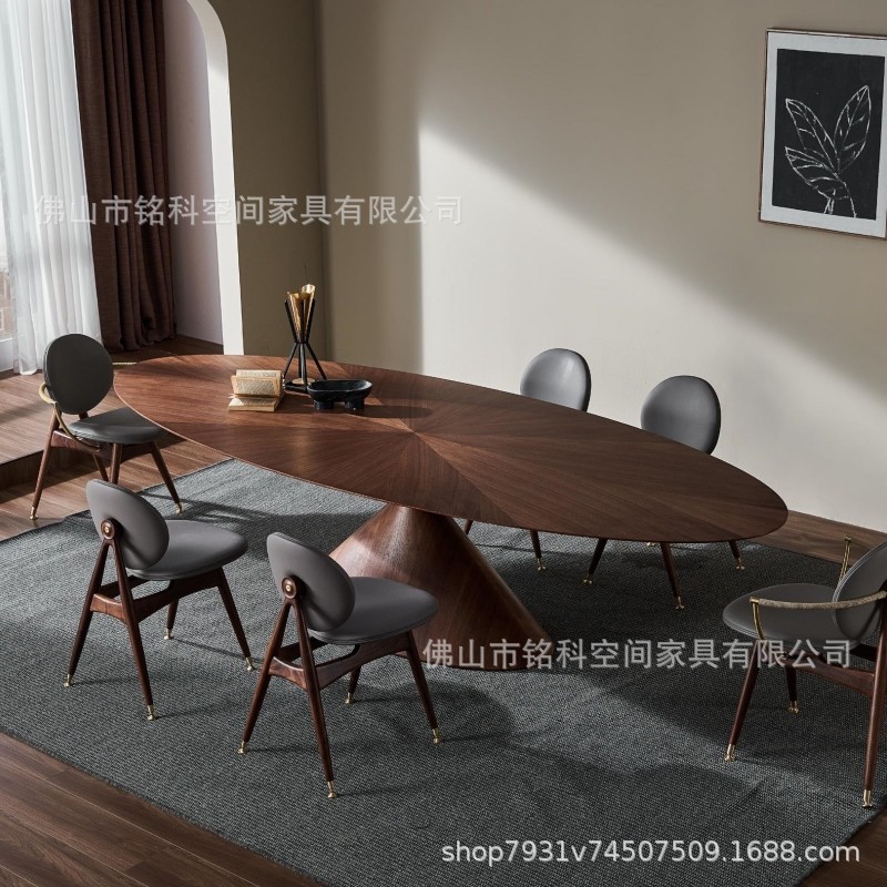 Designer Italian Dining Table, French Solid Wood Oval Dining Table, Modern Minimalist Dining Table, Light Luxury Large Apartment Ufo Dining Table