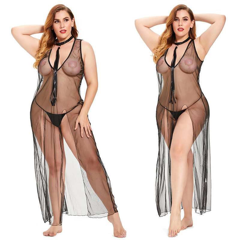 Cross-border foreign trade hot sexy underwear fat woman Europe and the United States sexy pajamas perspective temptation tulle dress ZT084