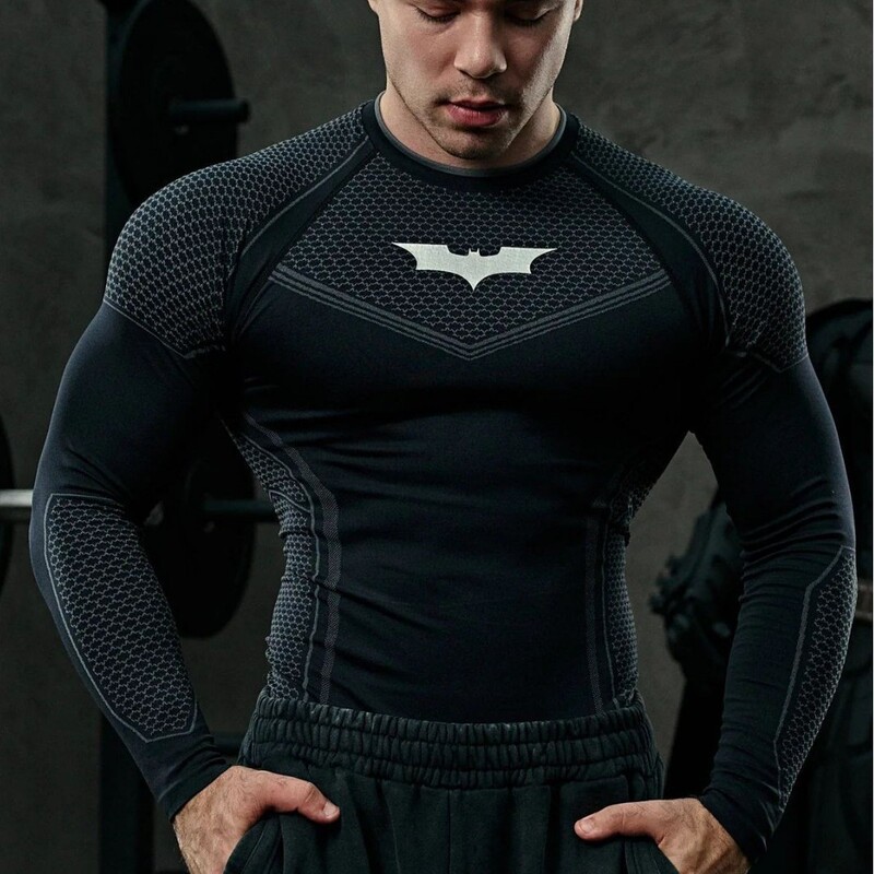 Youngla Co-Branded Batman Men's Long-Sleeved Jogging Sports Fitness Quick-Drying Breathable Elastic Tights Training Clothes Youngla Co-Branded Batman Men's Long-Sleeved Jogging Sports Fitness Quick-Drying Breathable Elastic Tights Training Clothes