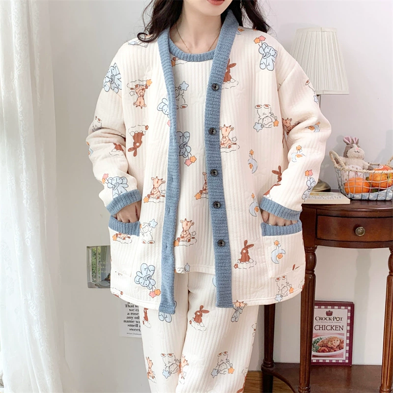 Осенний и зимний воздушный хлопчатобумажный костюм из трех частей послеродового кормления беременных женщин специальный размер пижамы 300 кг 30003-33