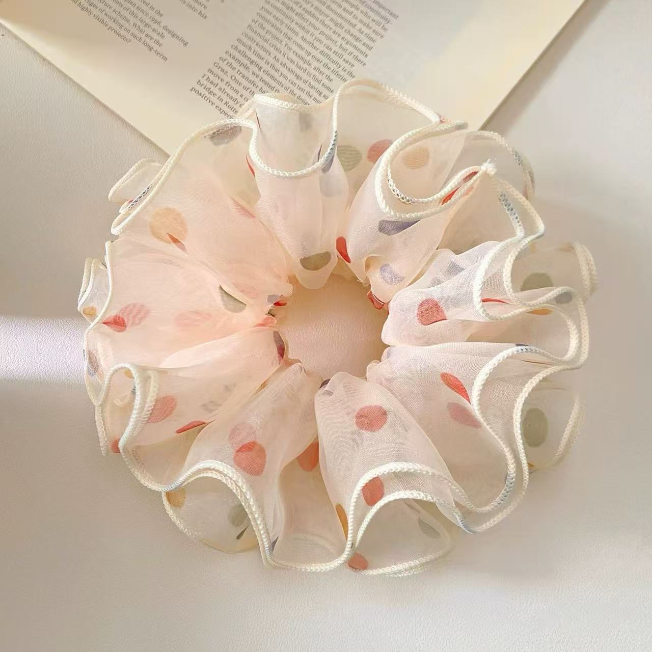 94# beige 4-layer colorful dot low saturation hair tie about 15cm
