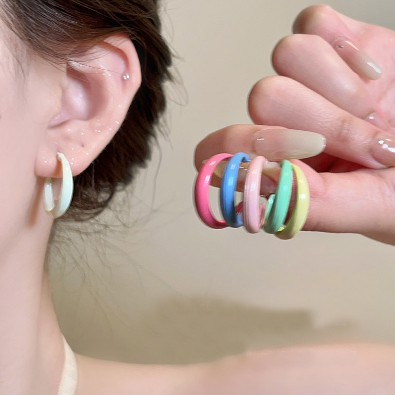 Dopamine Color Drop Glaze Silver Pin Earrings Women's Simple All-match Sweet Earrings Ear Ring Fashion Elegant Ring Earrings