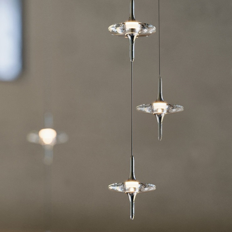 Crystal Foyer Small Pendant Light, Modern Smart Luxury High-End Atmosphere Starry Bedroom Bedside Pendant Light