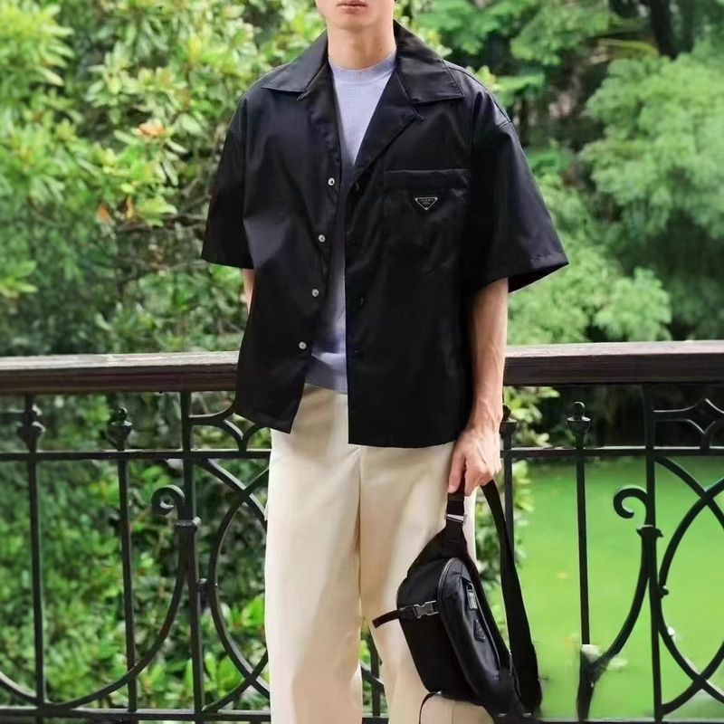 Italian Luxury Fashion P Home Triangle Regenerated Nylon Short-sleeved Shirt High-set Simple All-match Loose Heavy T-shirt Italian Luxury Fashion P Home Triangle Regenerated Nylon Short-sleeved Shirt High-set Simple All-match Loose Heavy T-shirt