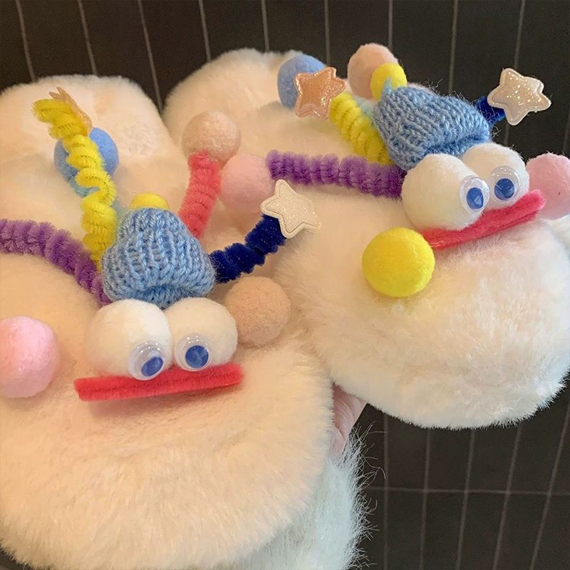 Plush warm winter plus plush funny female gloves for students, thick furry and cute outdoor cold protection cartoon_voghion.com