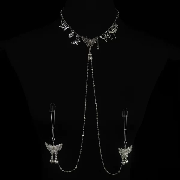 Sm Hollow Metal Butterfly Tassel Clavicle Chain Breast Ring Clip Sexy Female Bell Collar Adult Products Dropshipping