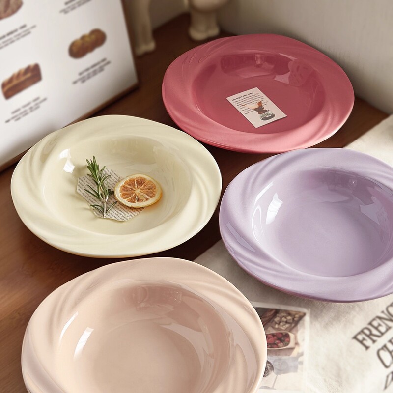 High-Quality Cream-Style Ceramic Plate for Home Use, Dessert Plate, Restaurant Western Food Plate, Pasta Plate, Salad Plate, Straw Hat Plate