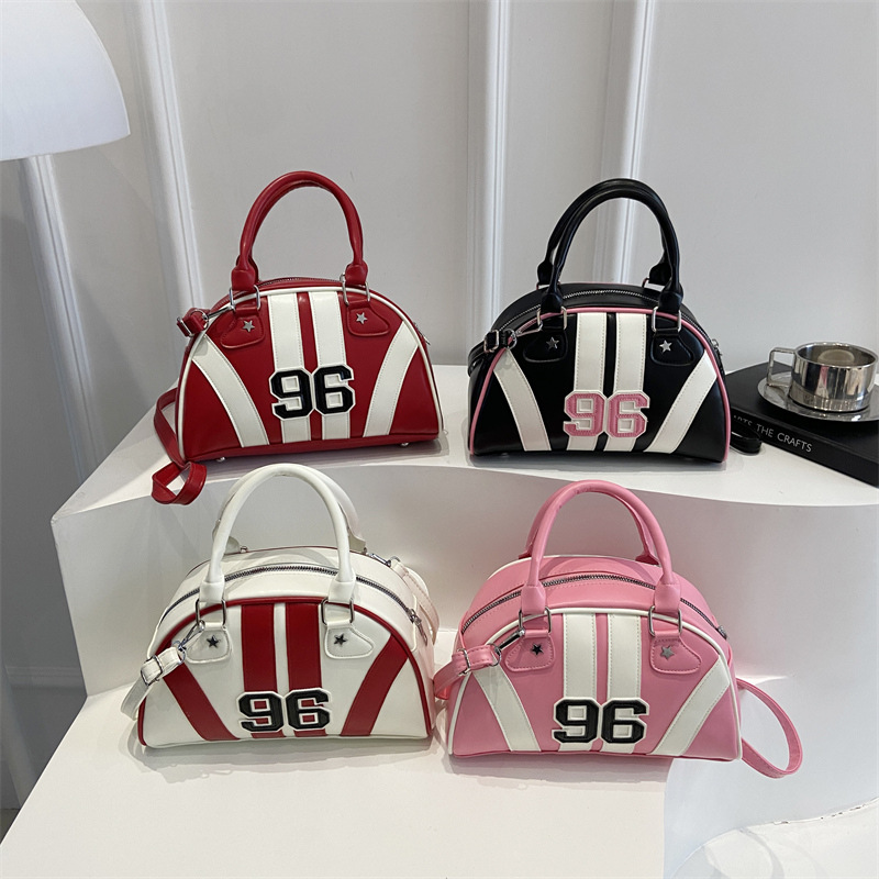 日韩ins波士顿包女2025新潮流手提包小众单肩斜挎包赛车保龄球包