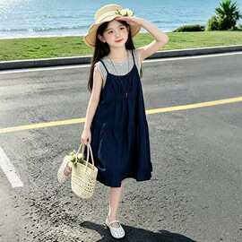 女童牛仔吊带裙夏季2026新款儿童条纹裙子夏装女孩薄款背心连衣裙