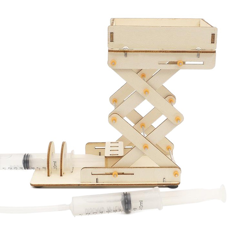 Tecnología pequeña producción DIY plataforma elevadora hidráulica experimento científico hecho a mano invención SETM educación ciencia y educación modelo
