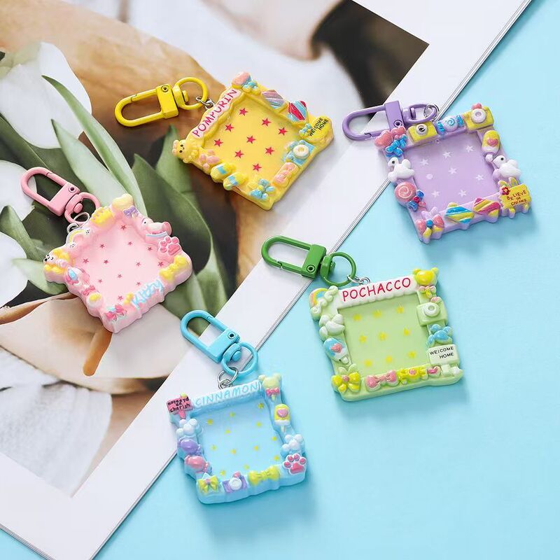 Macaron Color Resin Photo Frame Keychain Small Pendant Jewelry DIY Cartoon Girl Heart Student School Bag Pendant Batch